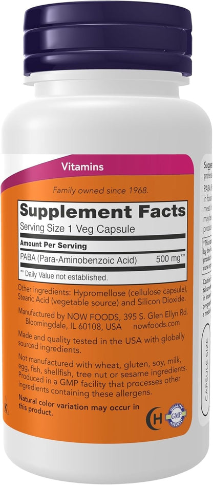 Now Foods PABA, 500mg, 100 Capsules
