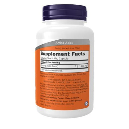 Now Foods Taurine 1000mg, Double Strength, 100 Veg Capsules