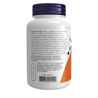 Now Foods Taurine 1000mg, Double Strength, 100 Veg Capsules